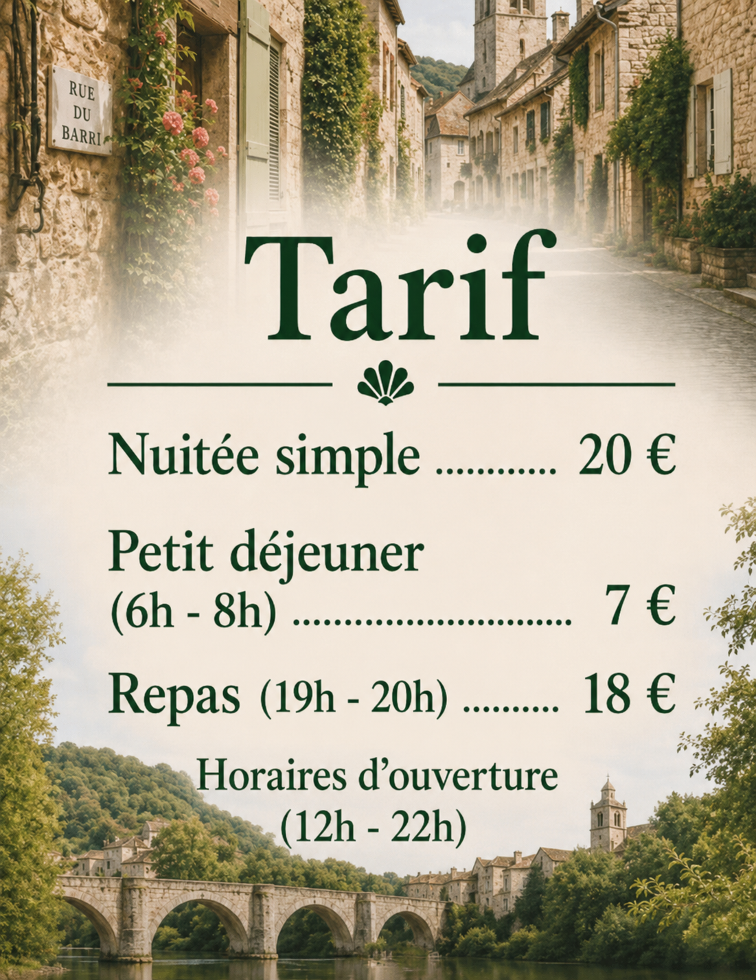 Grille de tarifs de l'Accueil Saint-Joseph Figeac